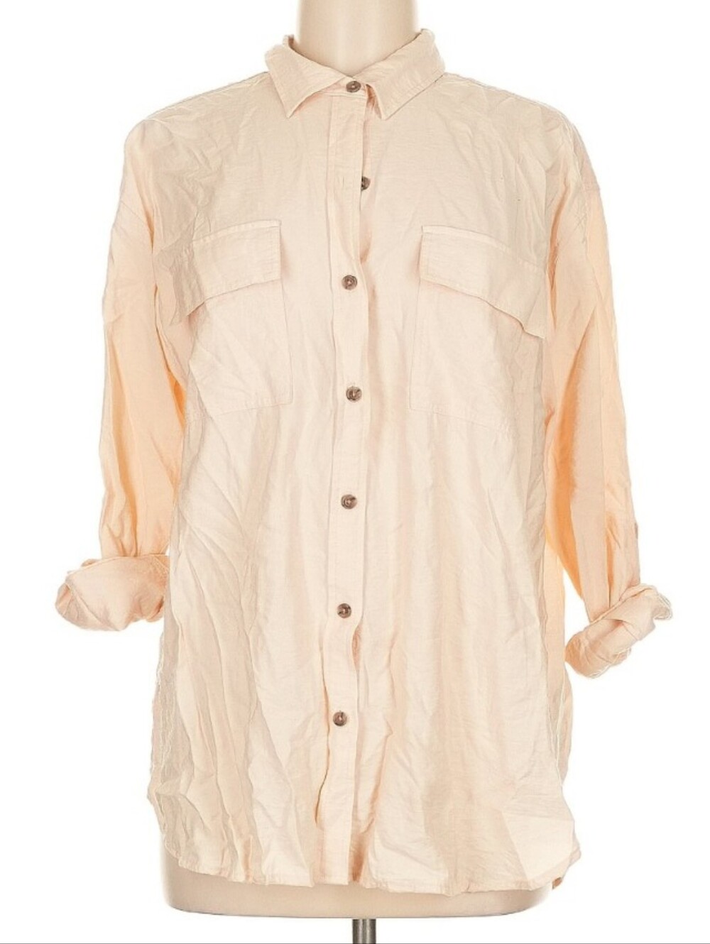Banana Republic Light Peach Long-Sleeve Button Front Shirt Size Petite Medium